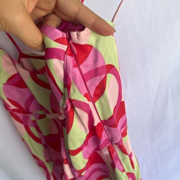 Zara Pink Green Printed Satin Effect Mini Dress Size XS NWT - Picture 4 of 11